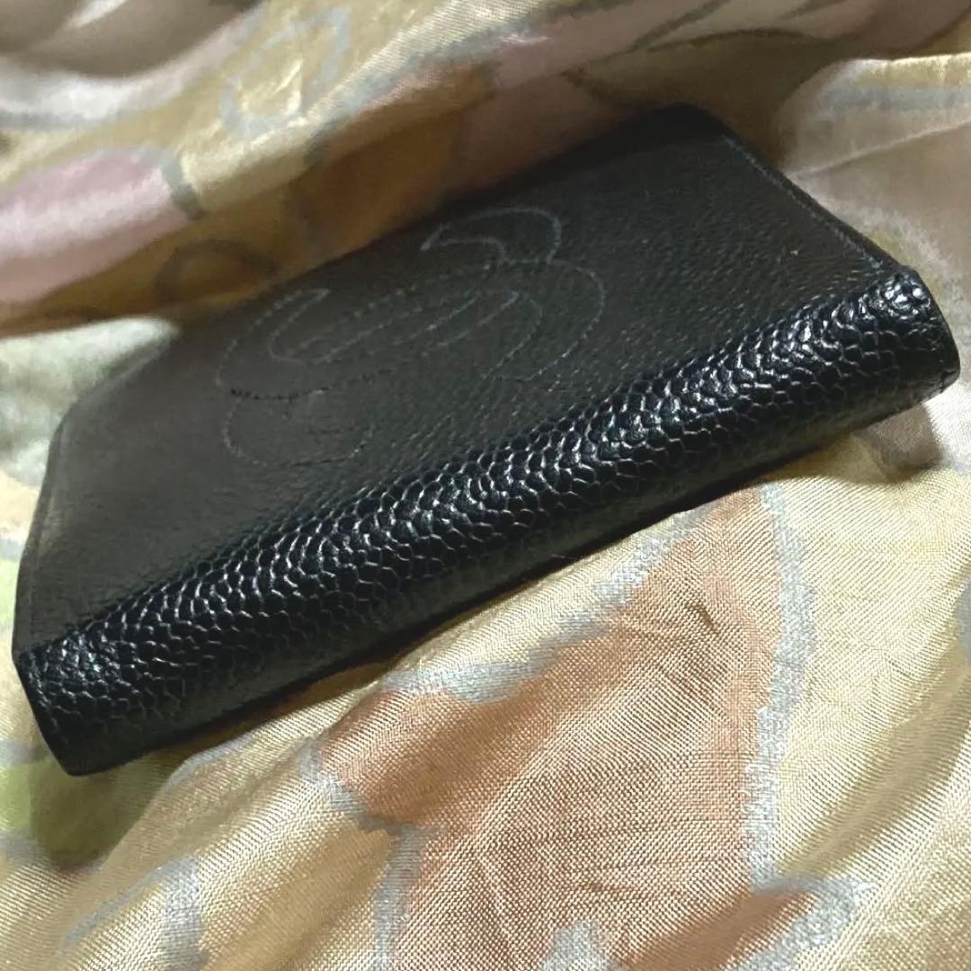 シャネル キャビアスキンココマークブラックレザー CHANEL二つ折り財布正規品