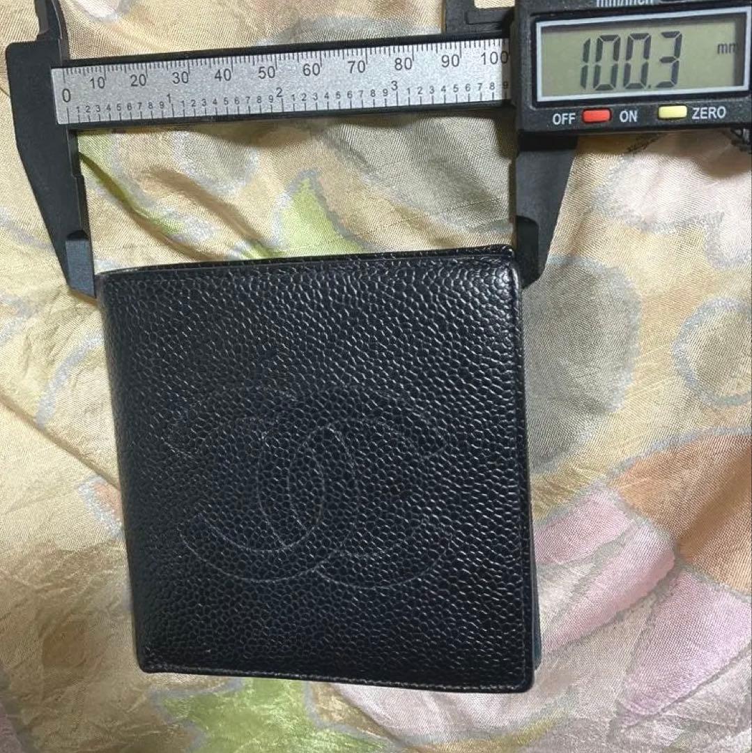 シャネル キャビアスキンココマークブラックレザー CHANEL二つ折り財布正規品