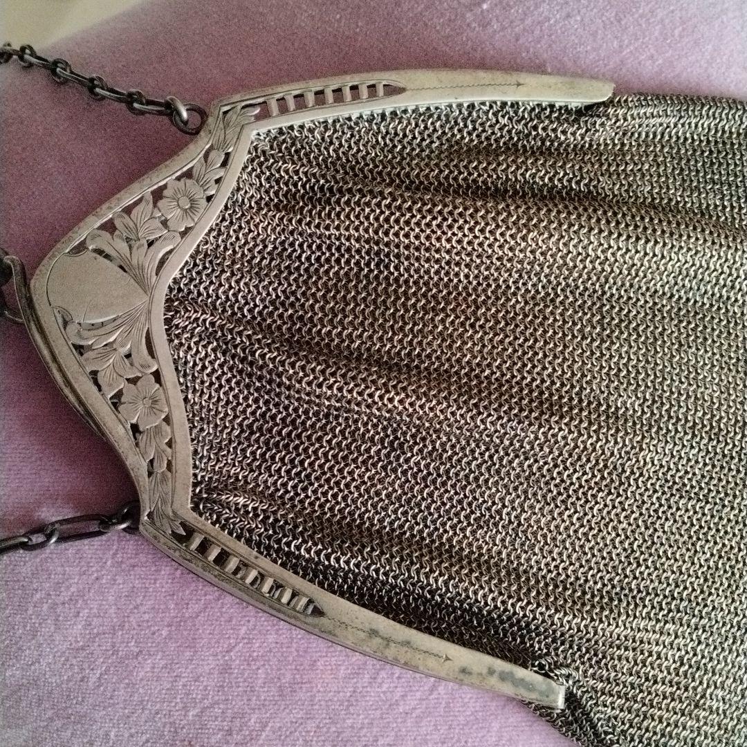 アンティークメッシュシルバーカラーバック希少品