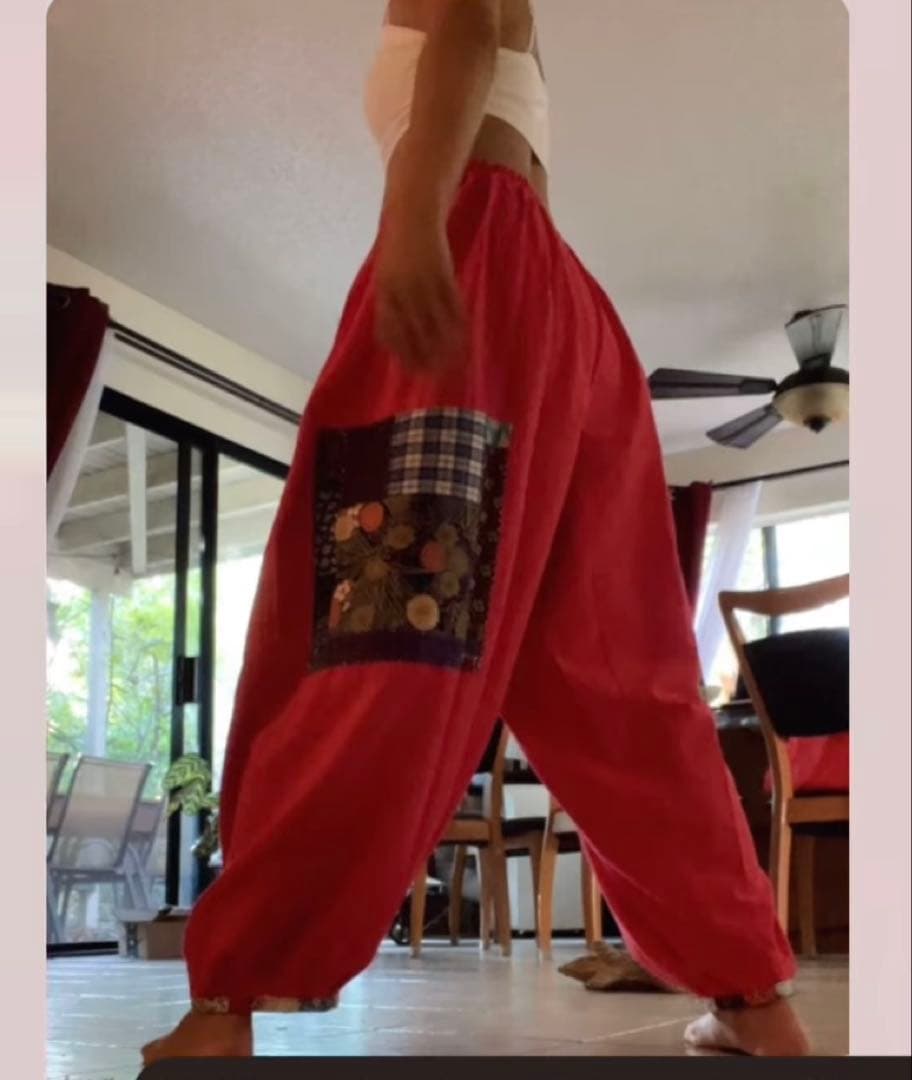 ちくちくもんぺパンツパッチワーク モーヴピンク色