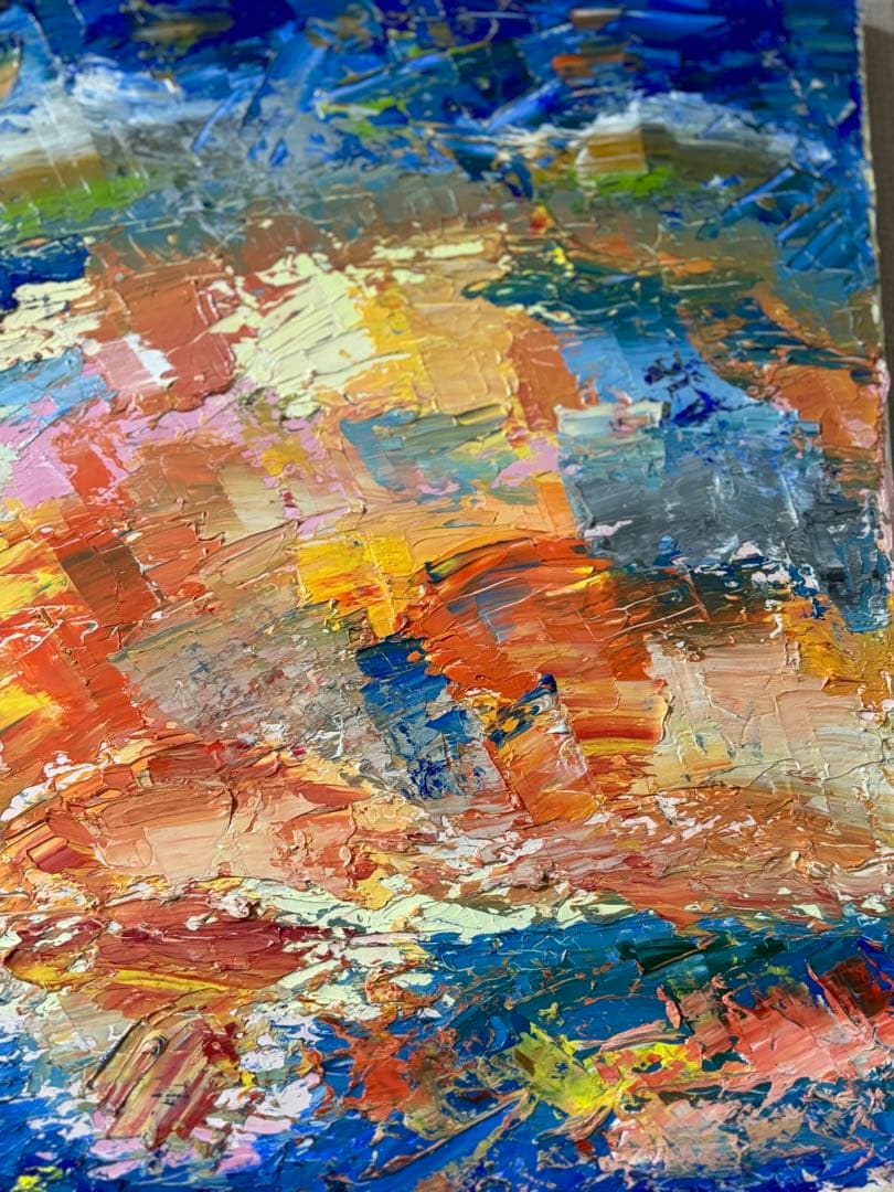 絵画　原画　油絵　抽象画　アート　「海に溶ける太陽」　二瓶智仁作