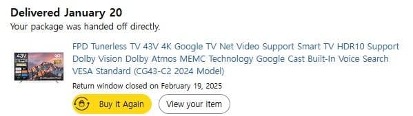 [美品] 43インチ スマートテレビ（Amazon購入・箱あり）