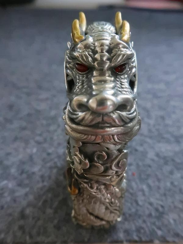 ジッポ ZIPPO ライター 竜 龍 ドラゴン 両面 如意宝珠 付 高級木箱付