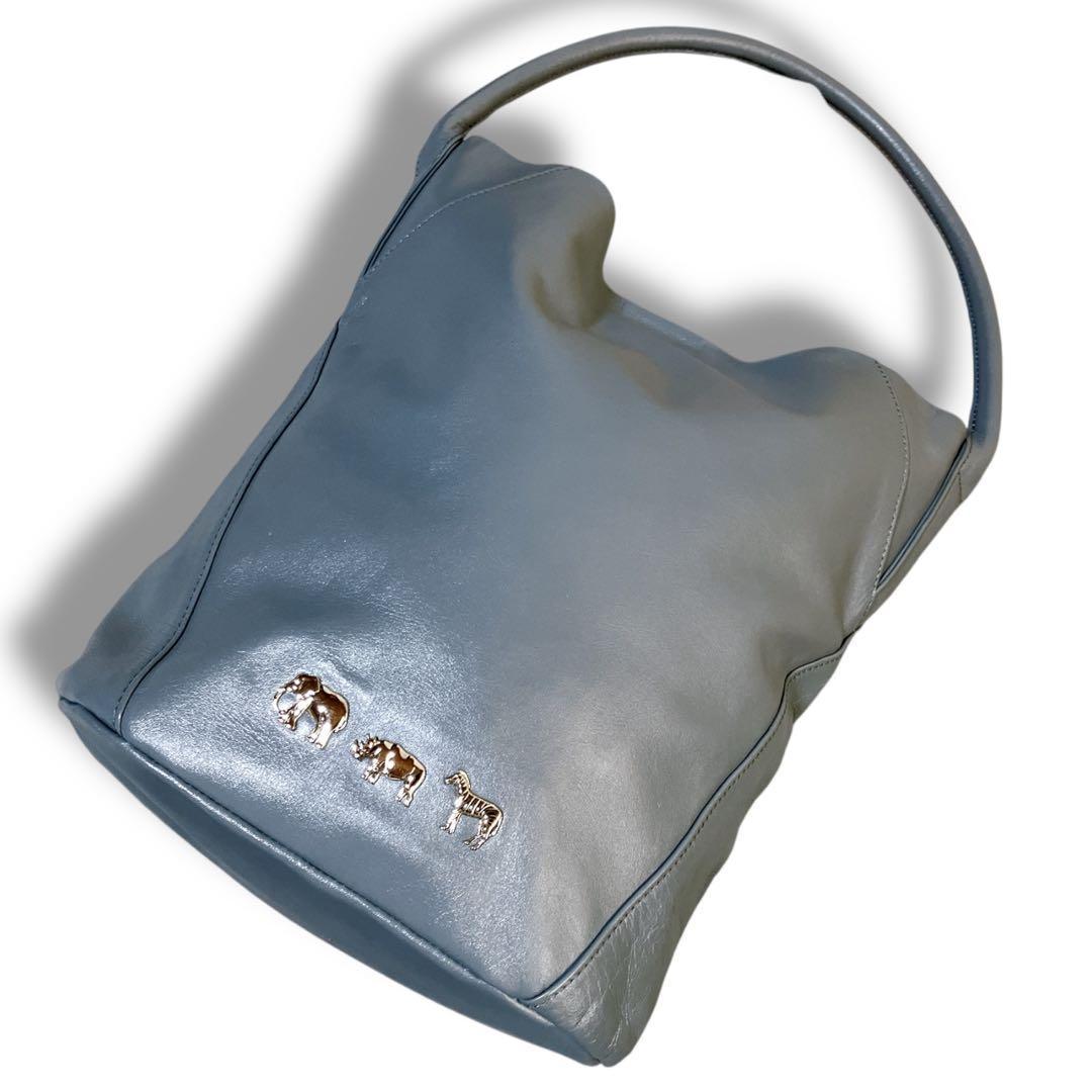 イアパピヨネ 未使用級 アニマルモチーフ バケツ ワンショルダーバッグ ブルー