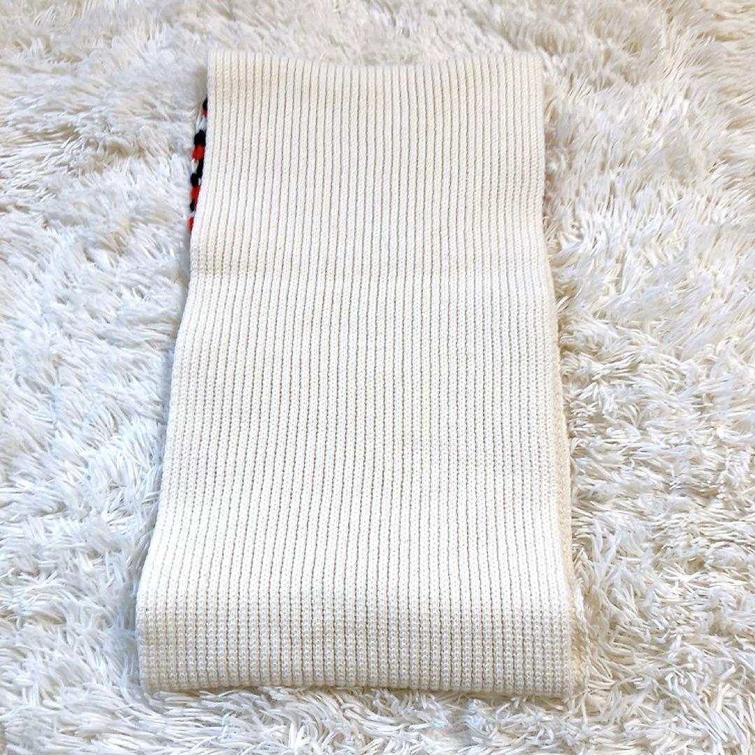 【超美品】モンクレール　マフラー　ロゴ　アイボリー　トリコロール