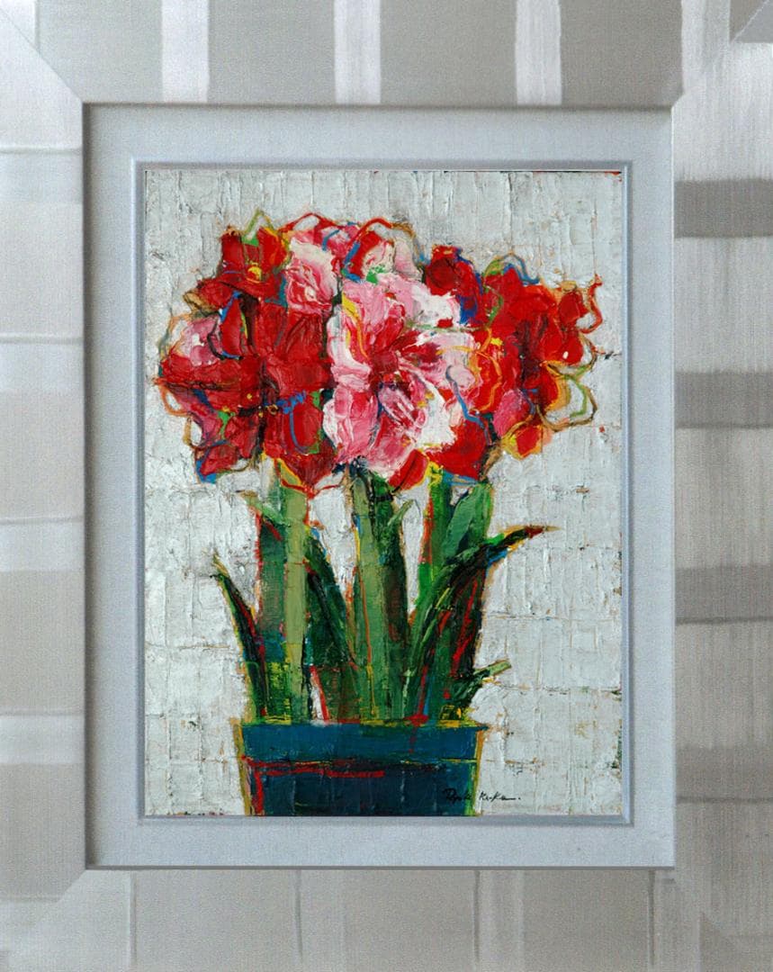 油絵 菅家令子 絵 絵画 インテリア 額付(白) uF6-111002 花