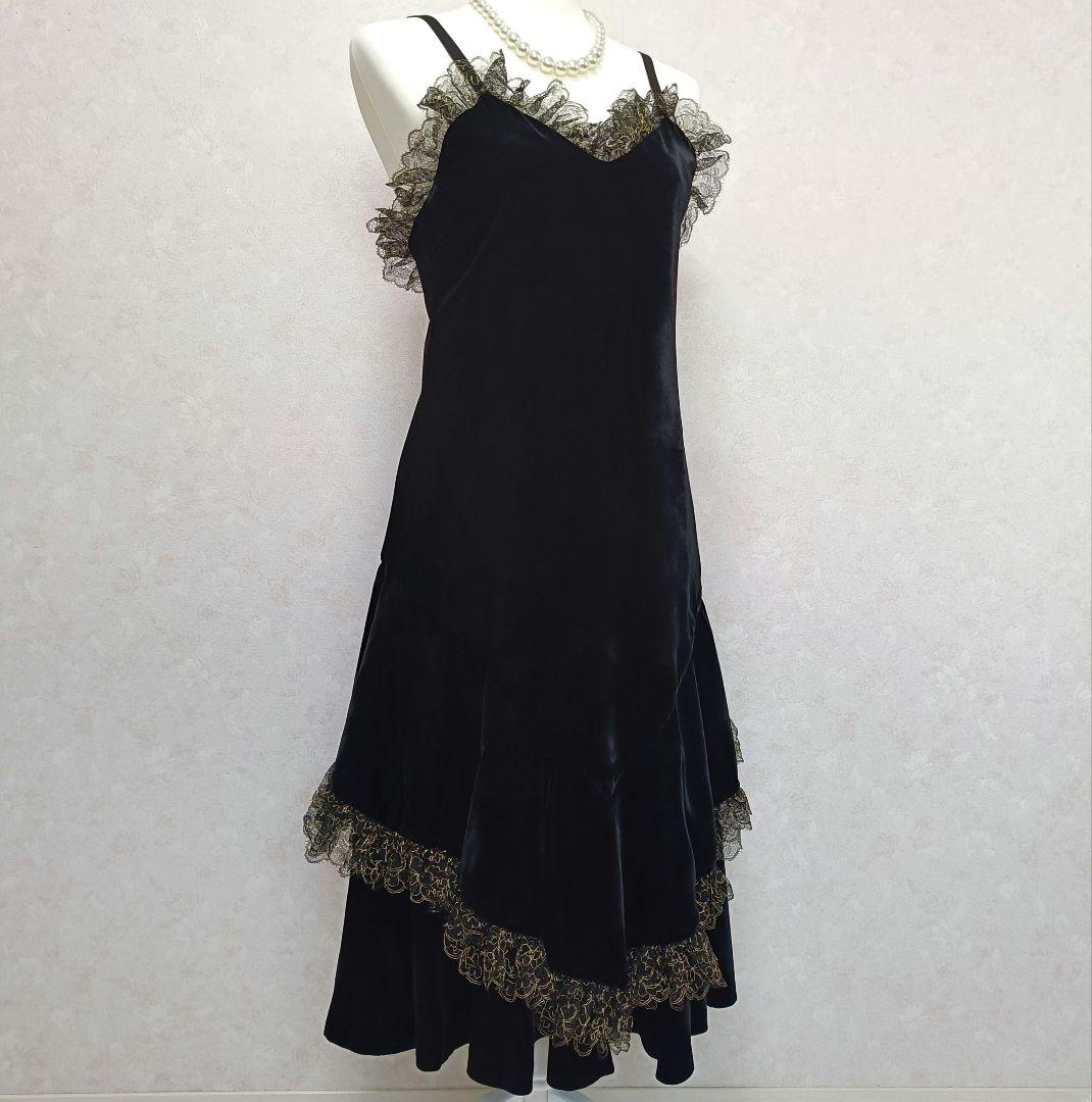 クリスチャンディオール ヴィンテージ ベルベット キャミソールワンピース 9号