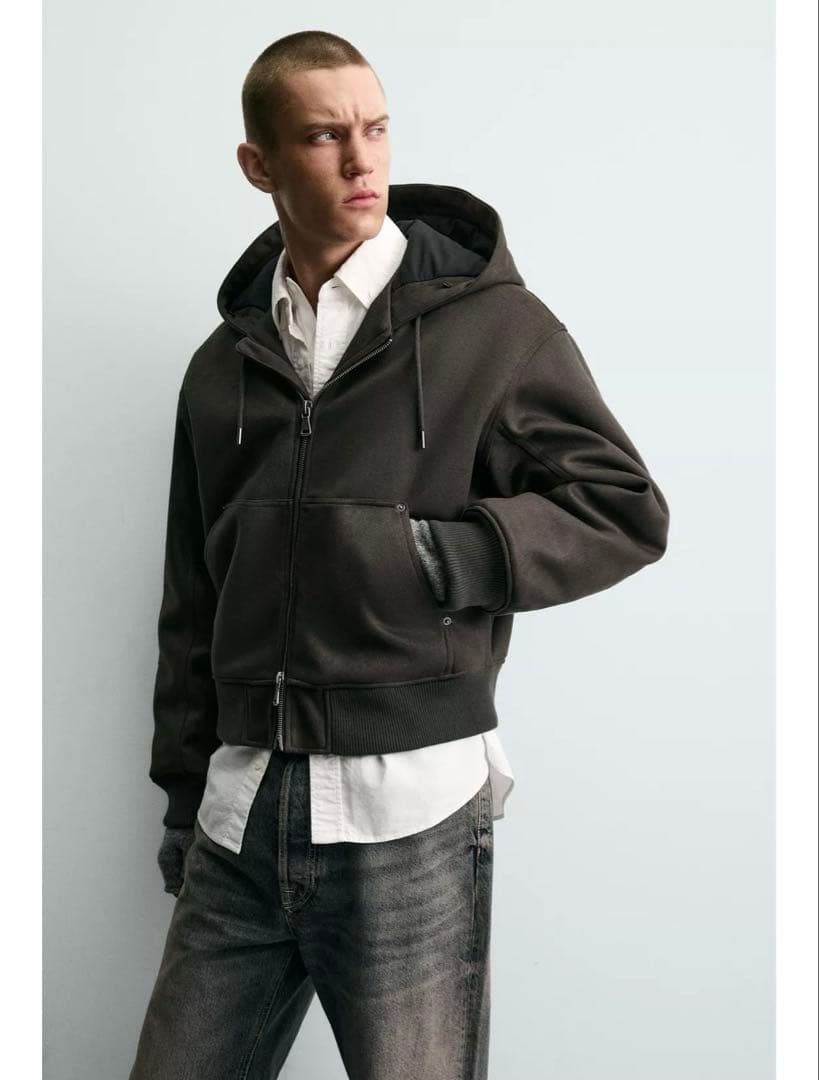 フェイクスエード キルティングジャケット フードファージャケット