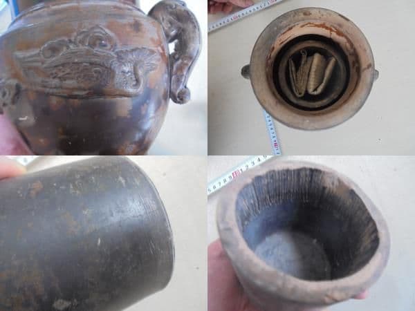 AKa6859　古い　陶器製　花立　当時物