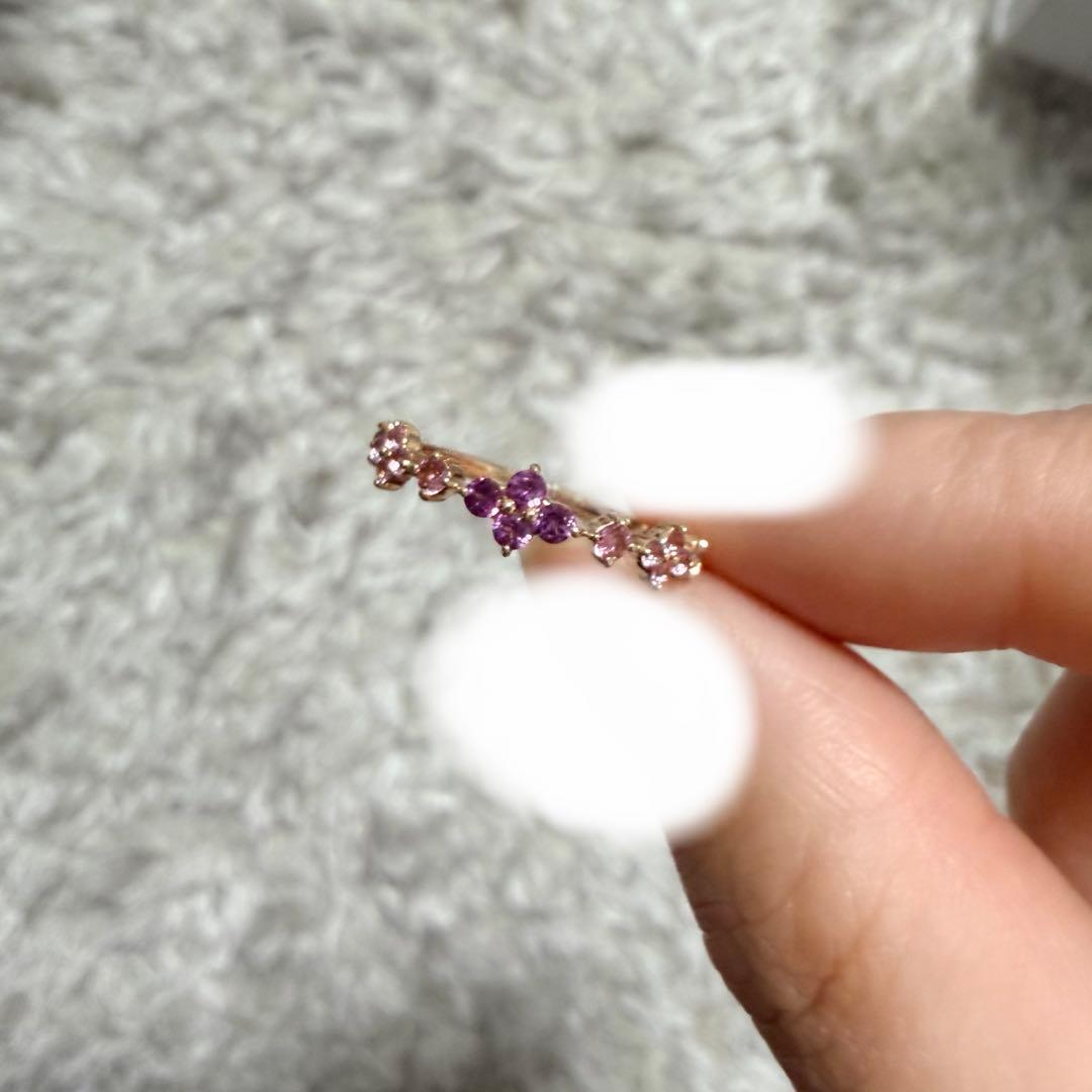 ツツミ　K10YG 13号　マルチストーンリング　ピンク系　ガーネット