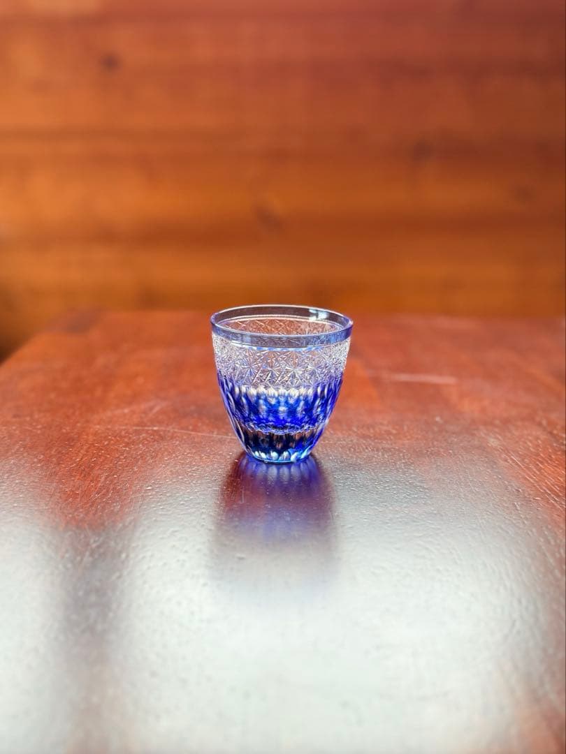 切子　ぐい呑　青藍