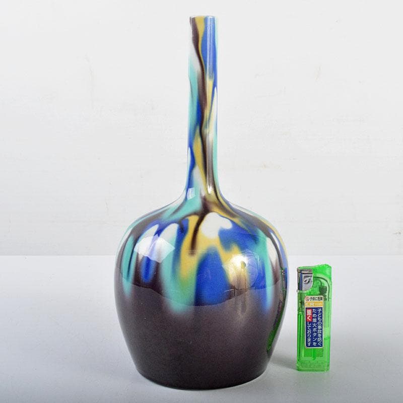 九谷焼　人間国宝　三代八十吉　徳田正彦作　彩釉　花入　G　R4337