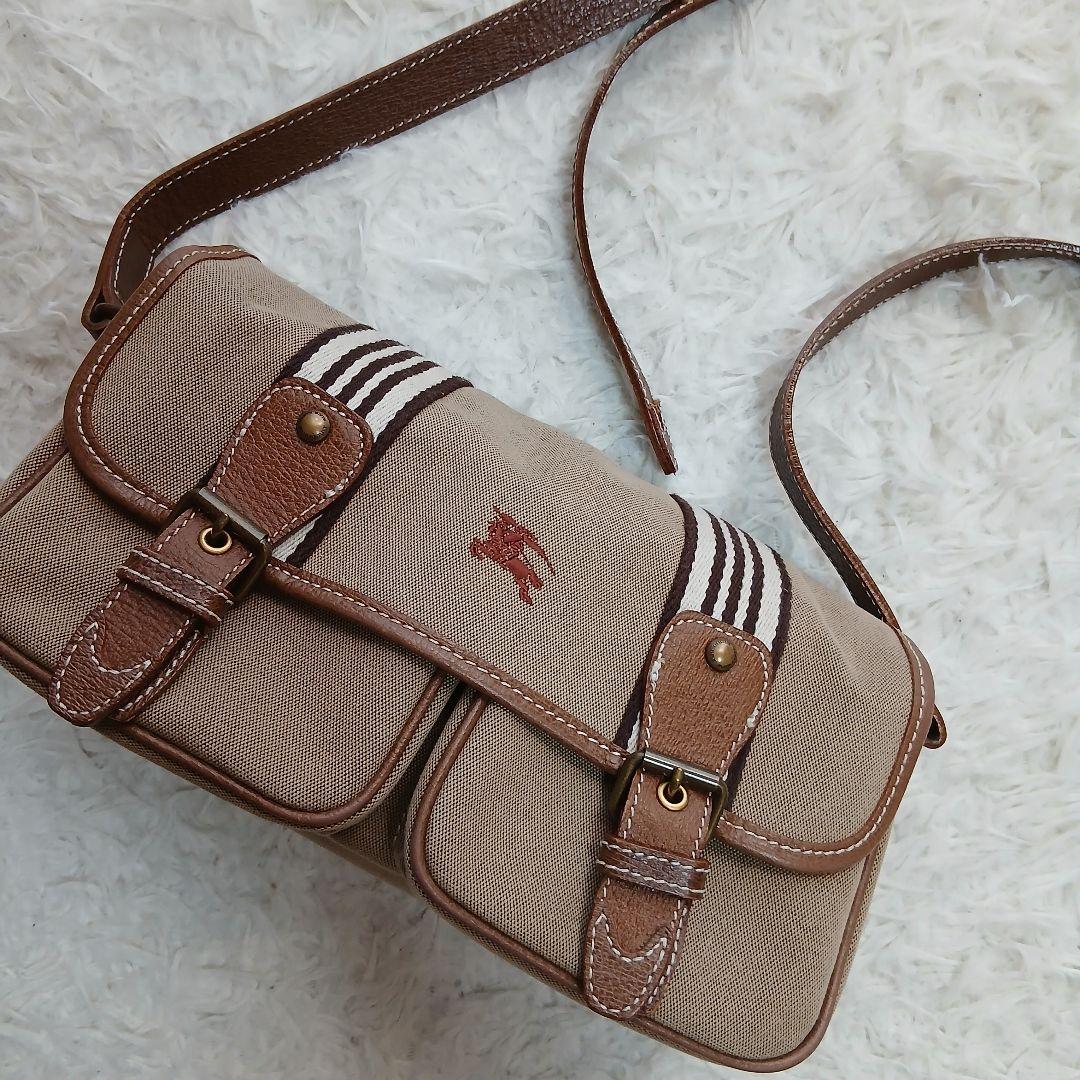 【BURBERRY BLUE LABEL】キャンバス ショルダーバッグ ロゴ刺繍