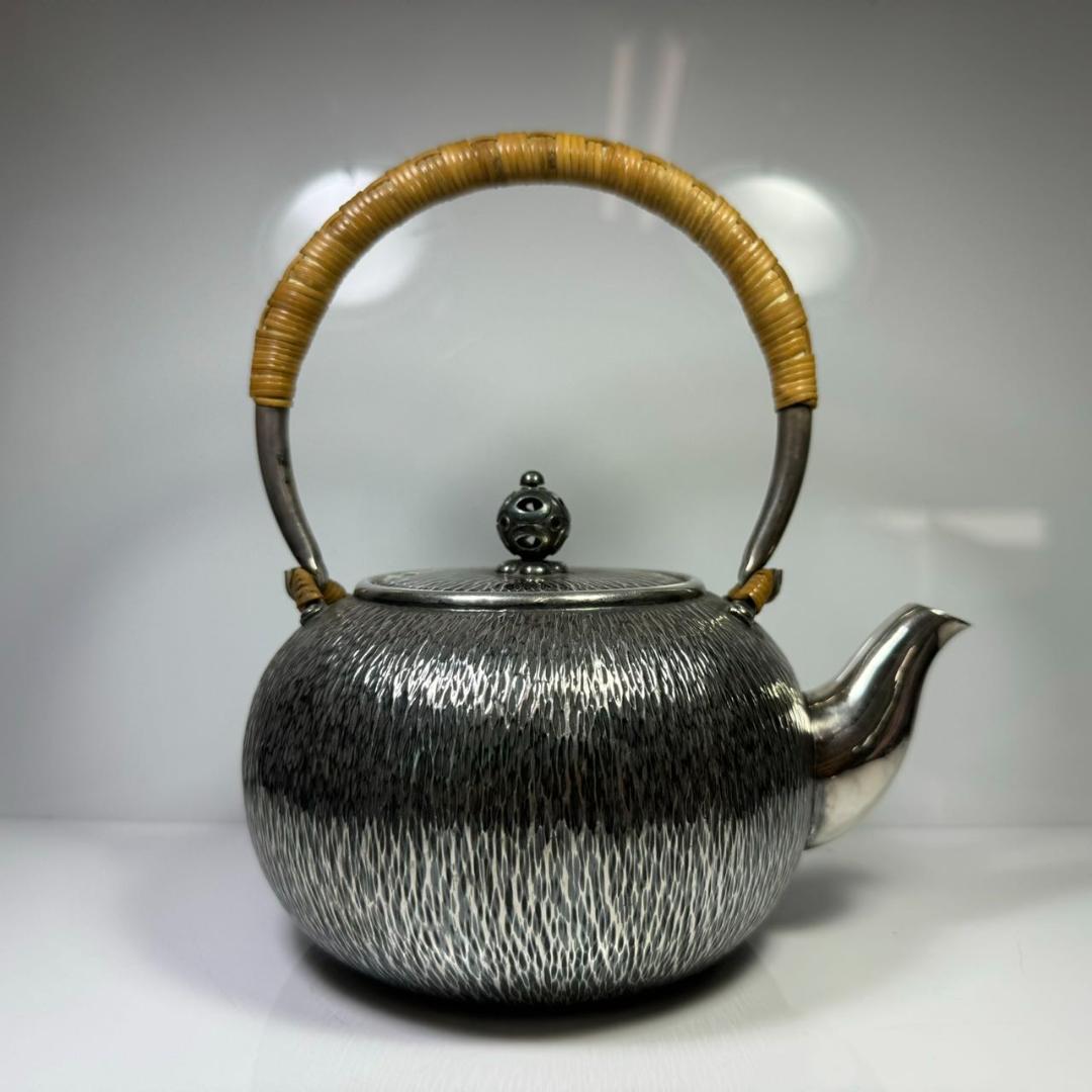 純銀製 宮本造 湯沸 煎茶道具 薬缶 銀瓶 工芸品 古美術品 箱付 純銀保証