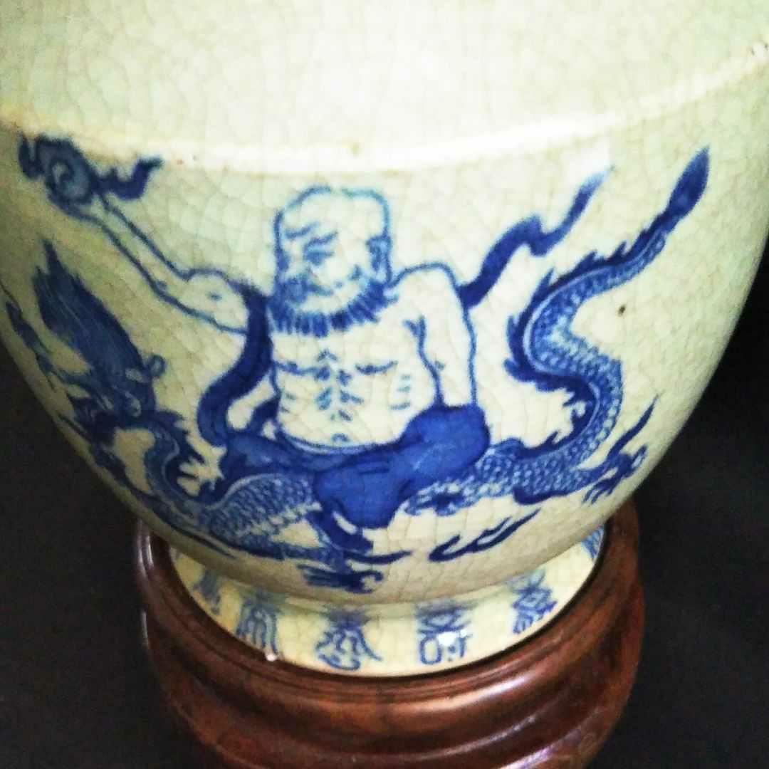 ※中国古美術/青花四仙人図瓶/ (底款:大清康熈年製)