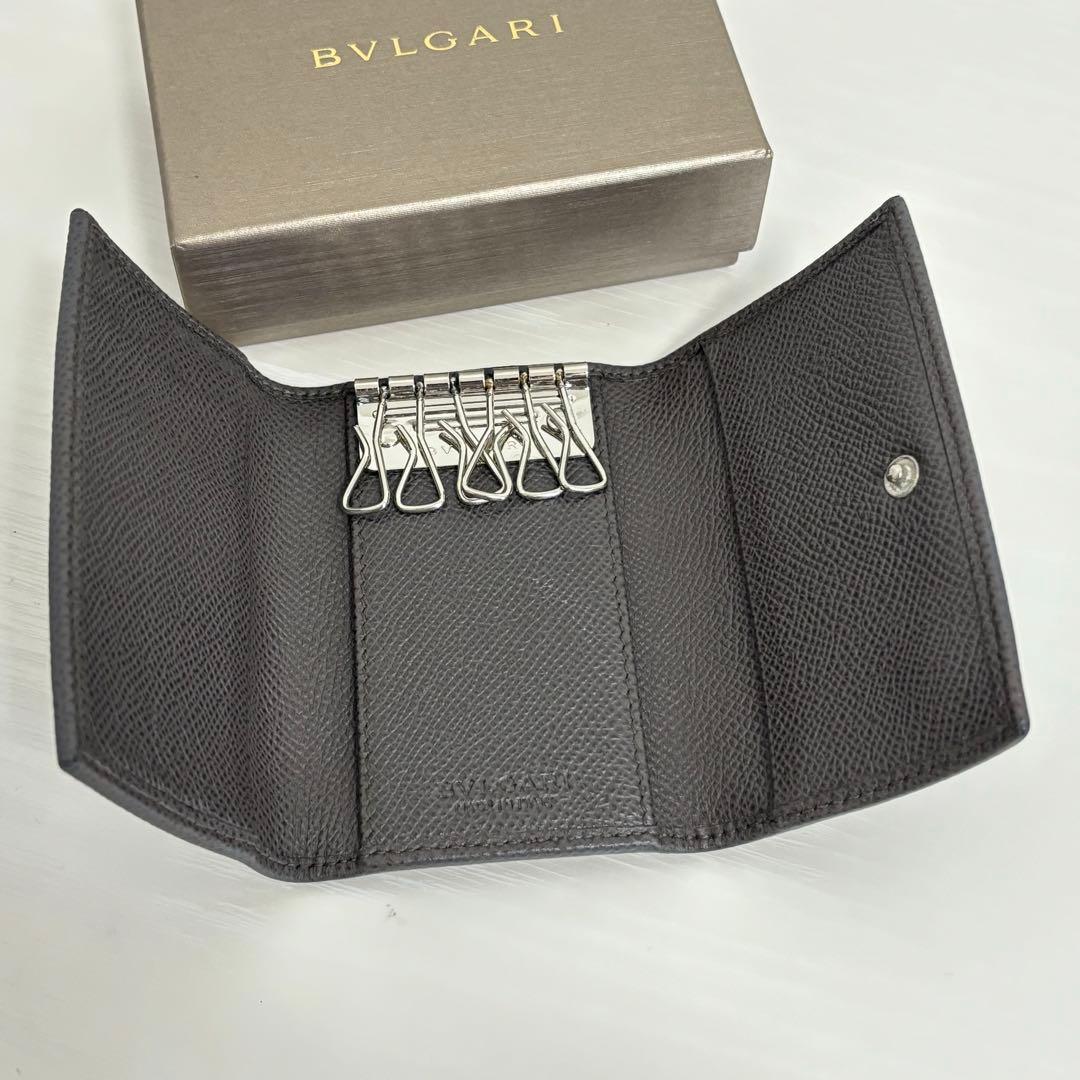 付属品付き ブルガリキーケース 6連フック ダークグレー レザー サークルロゴ
