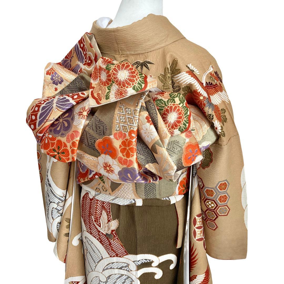 古典柄 鶴 波文様 振袖4点セット‼️お振袖セット‼️TM NO129 フルセット