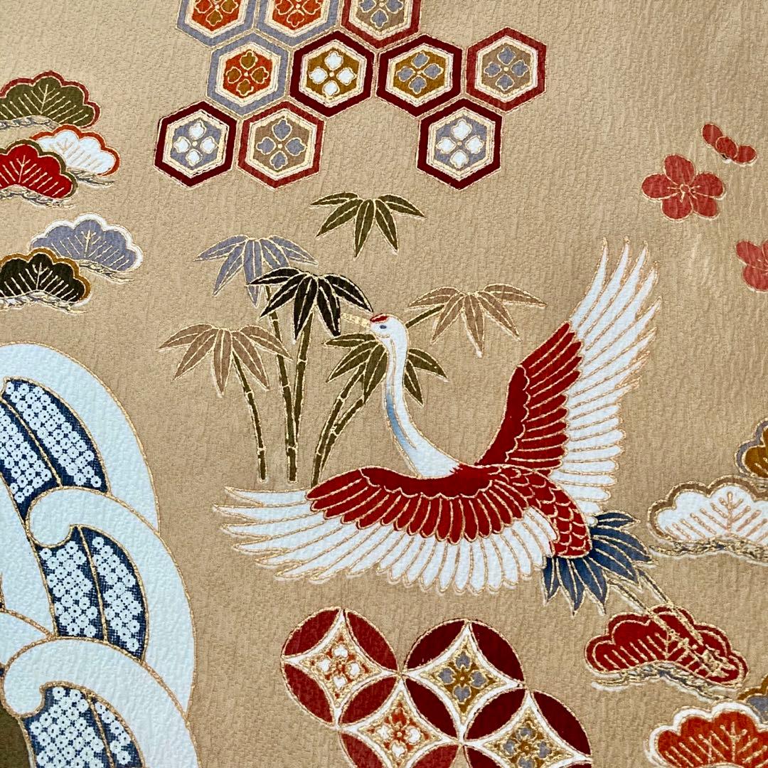 古典柄 鶴 波文様 振袖4点セット‼️お振袖セット‼️TM NO129 フルセット