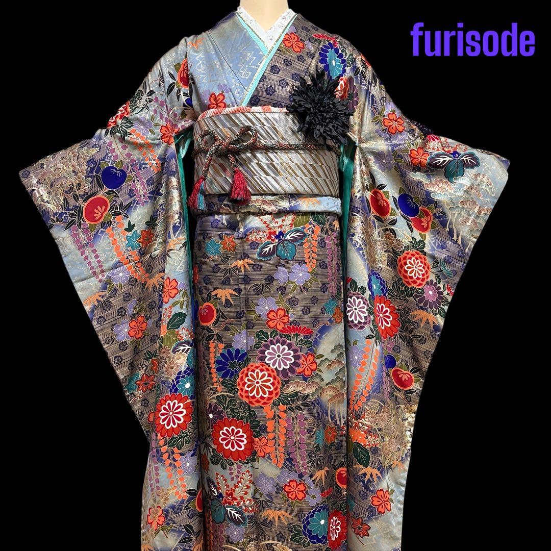 (あ969)渋めの色味の振袖㊗️大振袖⑤点セット✨