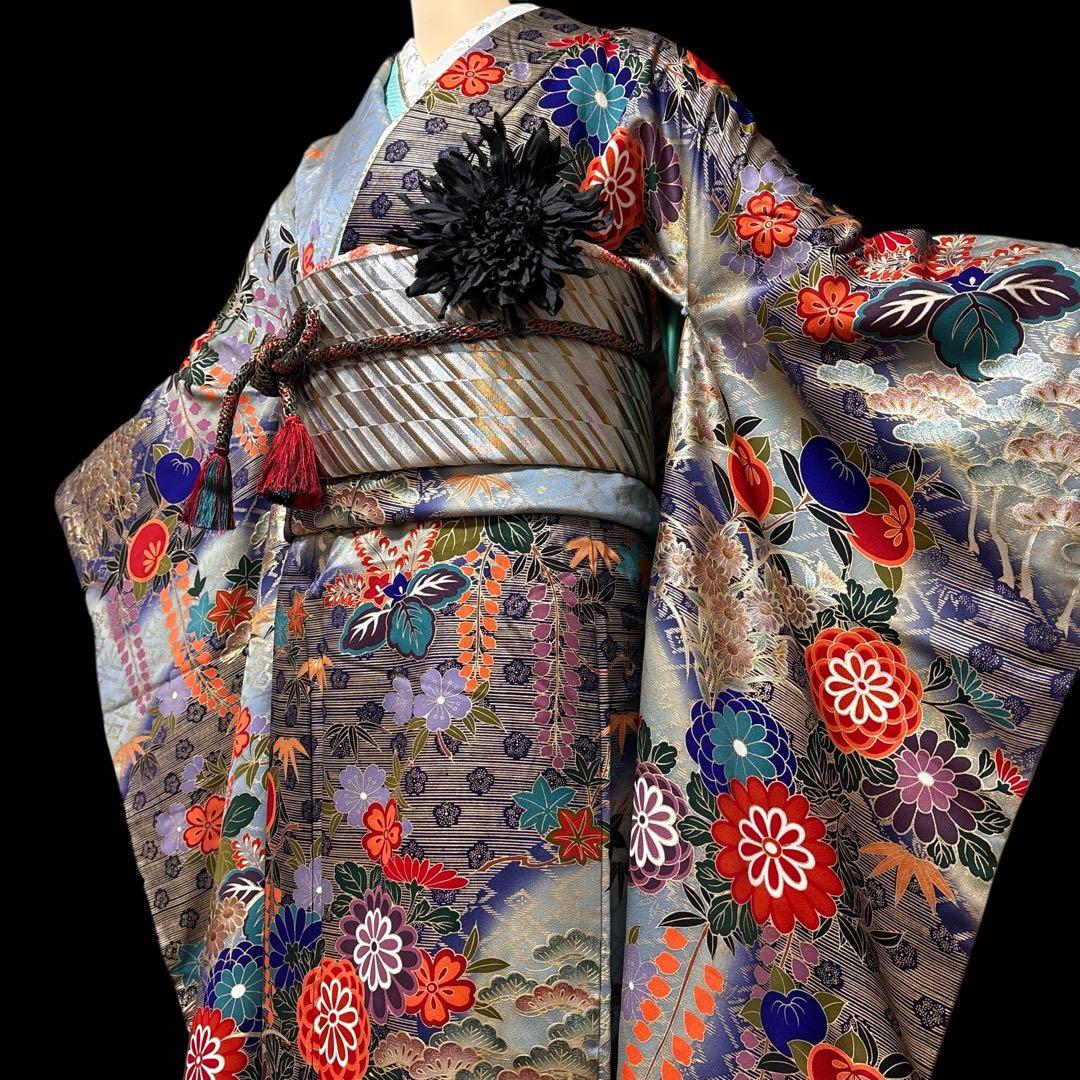 (あ969)渋めの色味の振袖㊗️大振袖⑤点セット✨