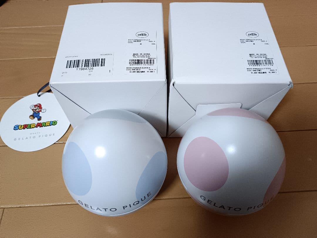 新品　ジェラートピケ　マリオポーチ＆ヨッシーハンドタオルピンク、ブルー3点セット