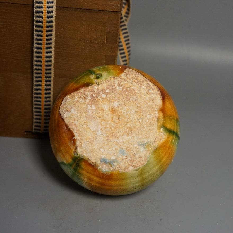 陶器製丸型小物入れ　唐三彩