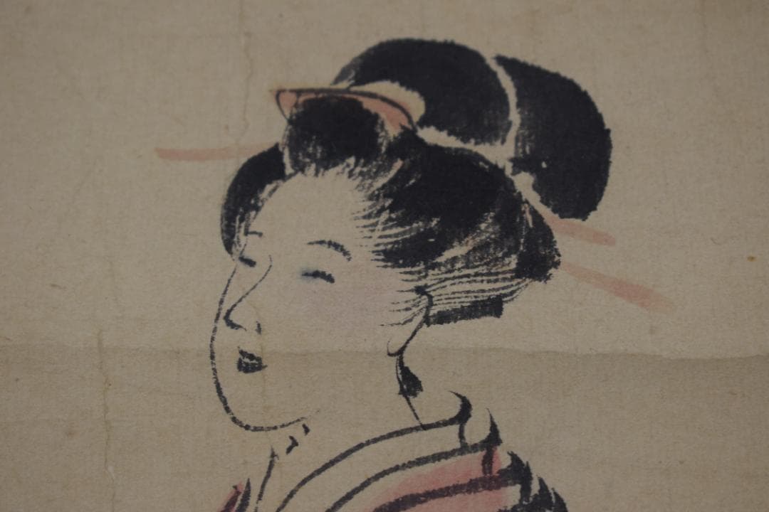 【複製】作者不詳/三閑/美人画/正月羽根つき/版画/掛軸☆宝船☆Y-544　JM