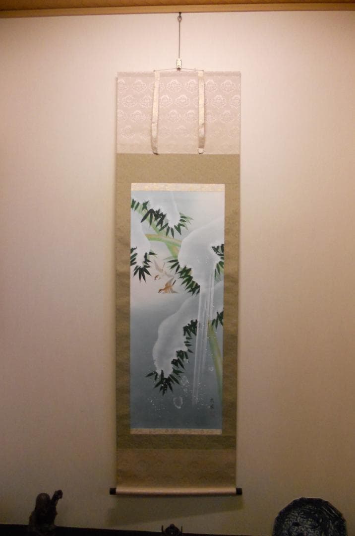 掛け軸 小川大鳳 『 竹に雀 』 軸装 茶道具 掛軸 美品 です。