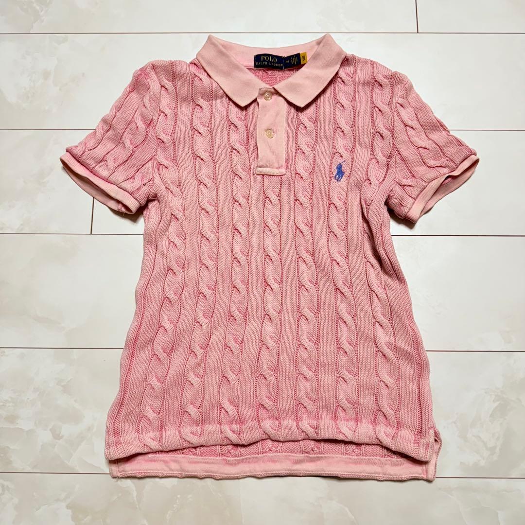【POLO Ralph Lauren】半袖 ポロシャツ ケーブルニット ピンク