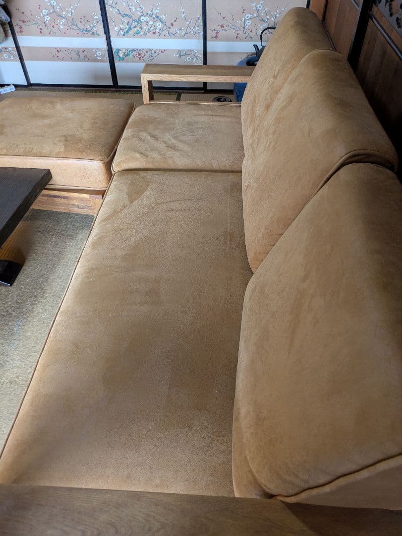 【美品】カウチソファ　レザーテックス キャメル 3人　 関家具　コパンⅡ 引取