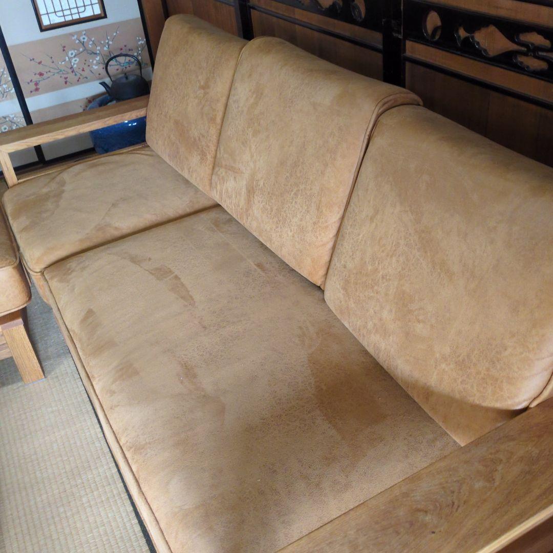 【美品】カウチソファ　レザーテックス キャメル 3人　 関家具　コパンⅡ 引取