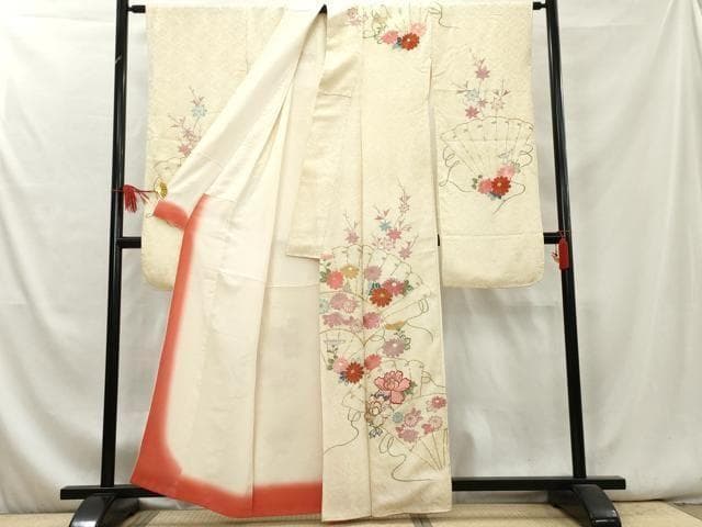 着物■豪華振袖　駒刺繍　総絞り　檜扇花文　金糸　正絹　逸品