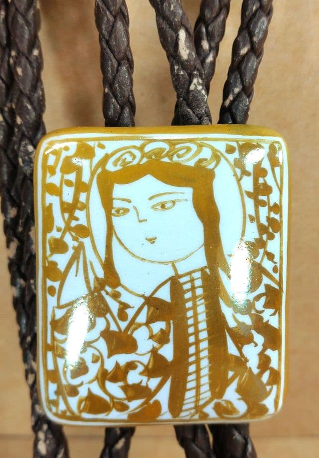 【本物保証】人間国宝 加藤卓男≪ラスター彩 陶板≫ループタイ 共箱 栞 陶器美品