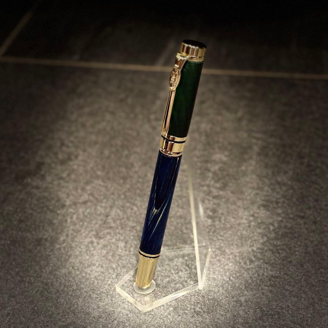 世界で１本だけのスタビライズドウッド・ボールペン　グリーン＆ブルー