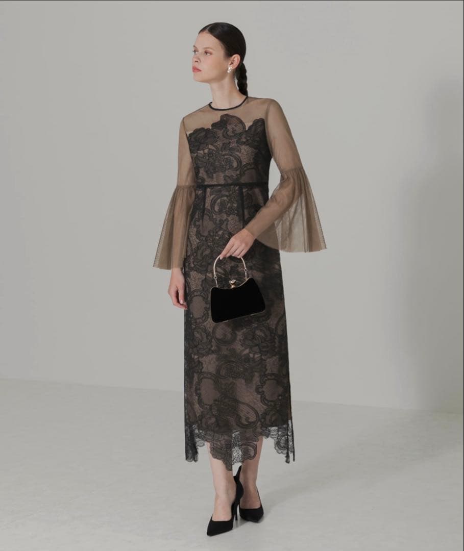 LEJA シアープリーツスリーブIラインワンピースドレス　オケージョンドレス