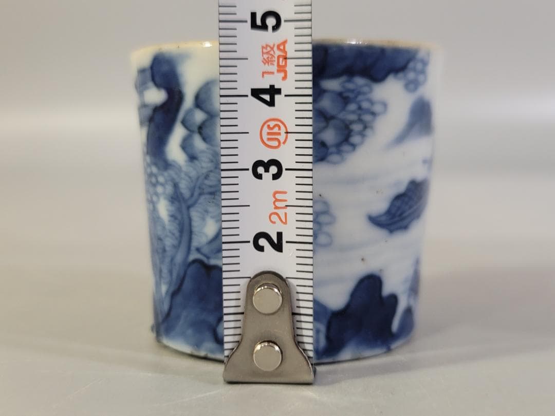 茶道具 青花 山水紋 嘉慶年製 款 蓋置 DT336