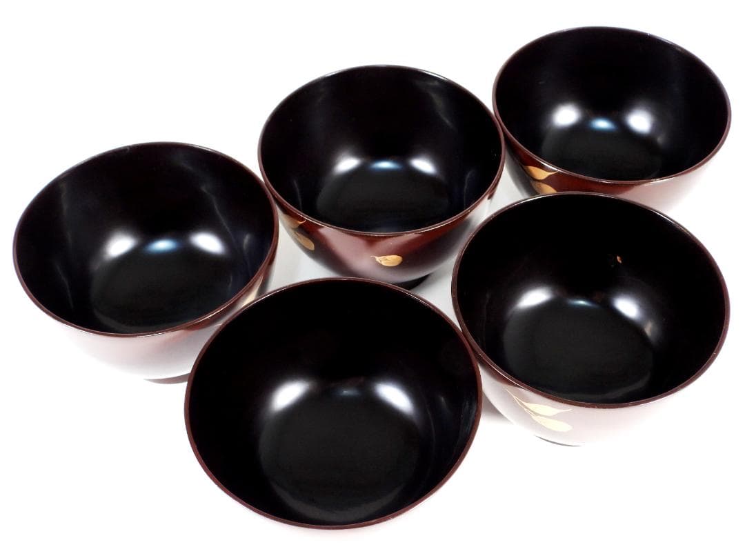 金蒔絵 木製 漆器 輪島金沢能登 汁椀蓋碗5客セット 小吸物碗