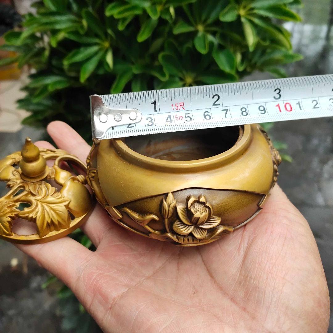 銅 細工 四季花瓢簞蓋香炉 銅製 茶道具 香道具 工芸品 美術品 置物
