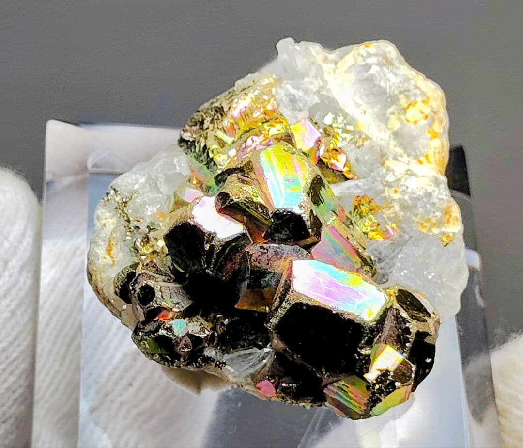 【コレクター向】レインボーパイライト イリデッセンスパイライト 水晶 共生