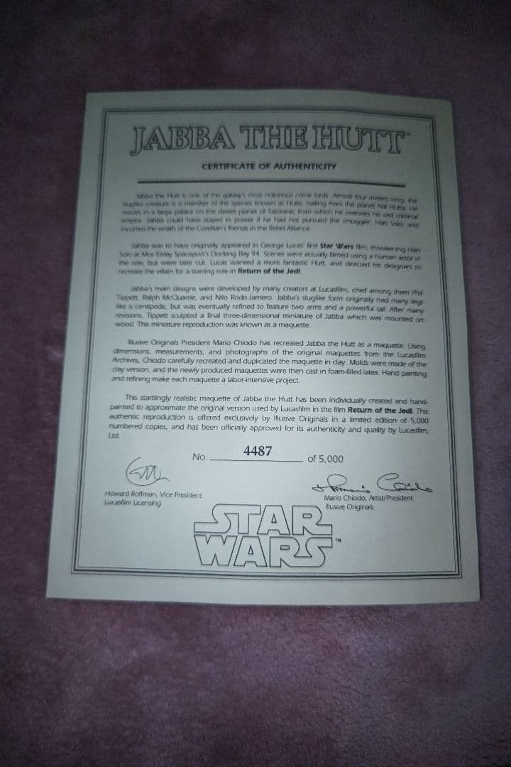 スターウォーズ　マイクエドモンズ氏　サイン入りジャバザハット　イリューシブ製