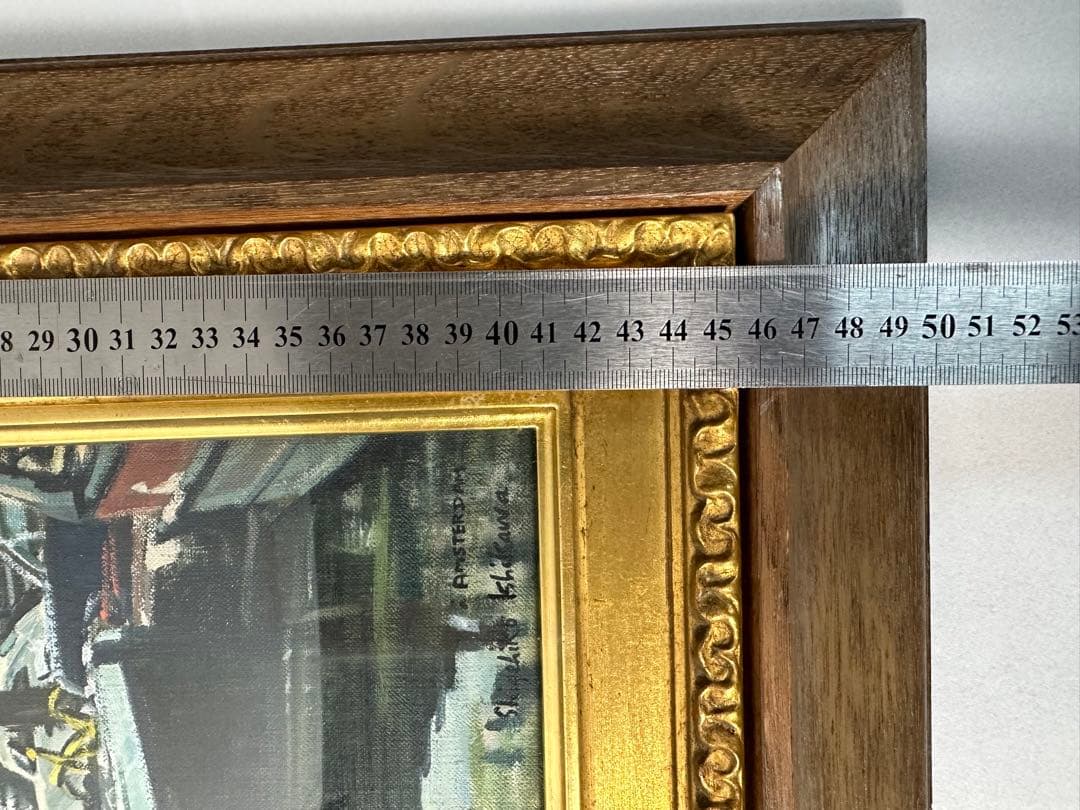 真作　石川滋彦 油絵pv-509 「五月の運河」サイン裏書有 油彩 油画 絵画