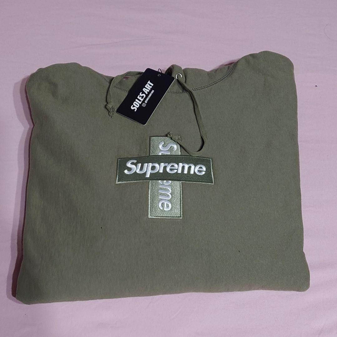 トップス Supreme Cross Box Logo Hooded Olive