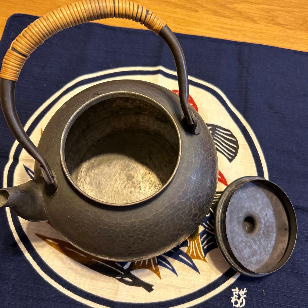 銅製急須 ラタン取っ手　鎚起銅器　燕三条