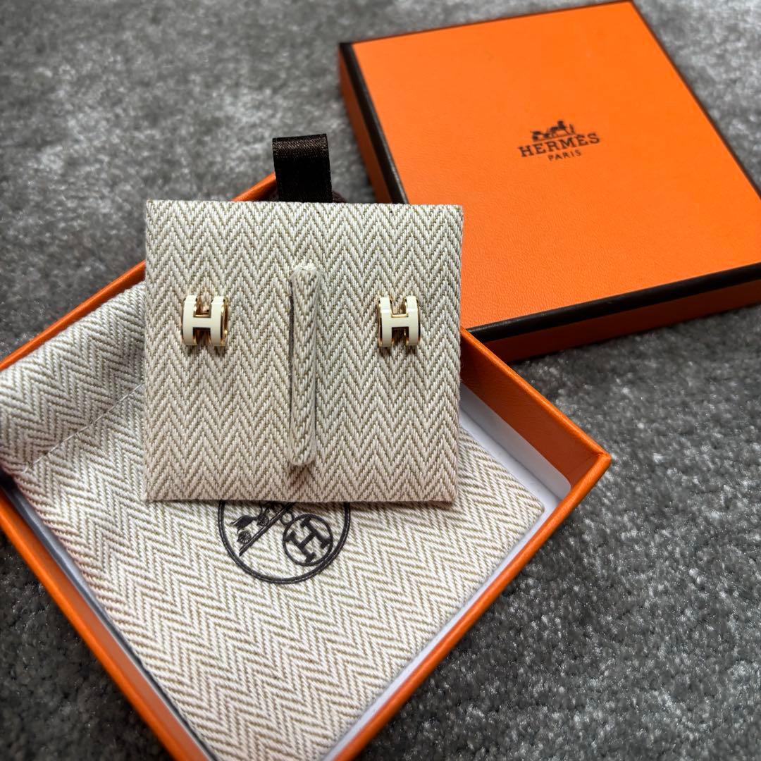 【ミニポップH】HERMES エルメス ピアス ホワイト 白 ピンクゴールド