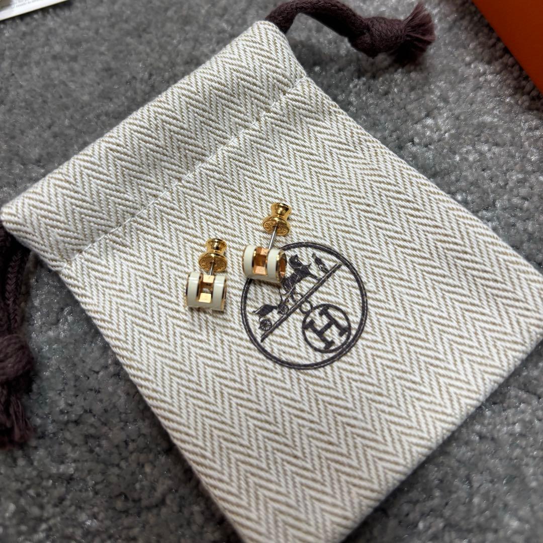 【ミニポップH】HERMES エルメス ピアス ホワイト 白 ピンクゴールド