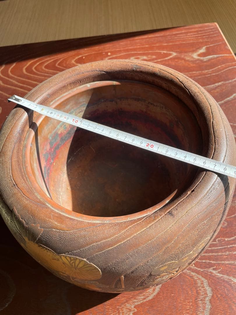 美品　時代　桐火鉢　秋草蒔絵 火鉢　螺鈿入り　茶道具　骨董品　木製火鉢　100年
