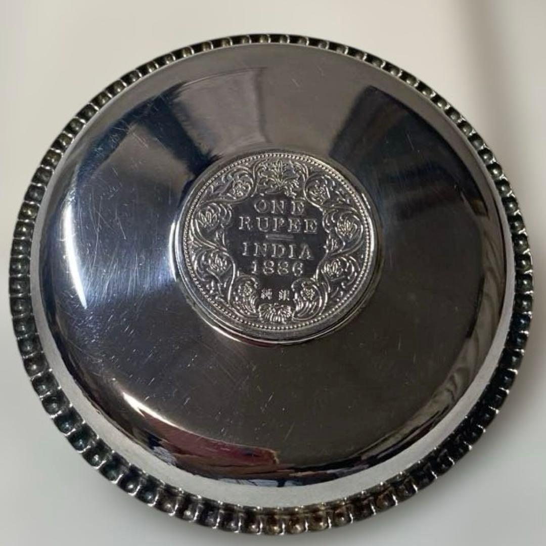 ビクトリア女王 純銀  モチーフ皿、インドONE RUPEE