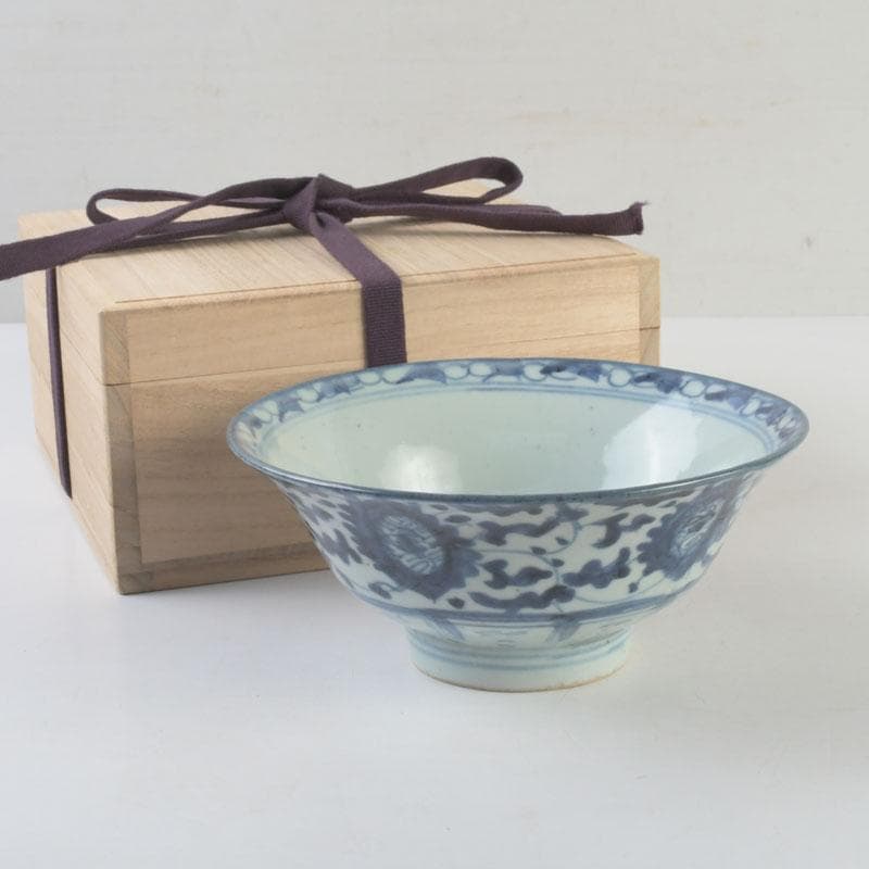 中国　呉須染付　花草文　鉢　時代箱付　C　9247