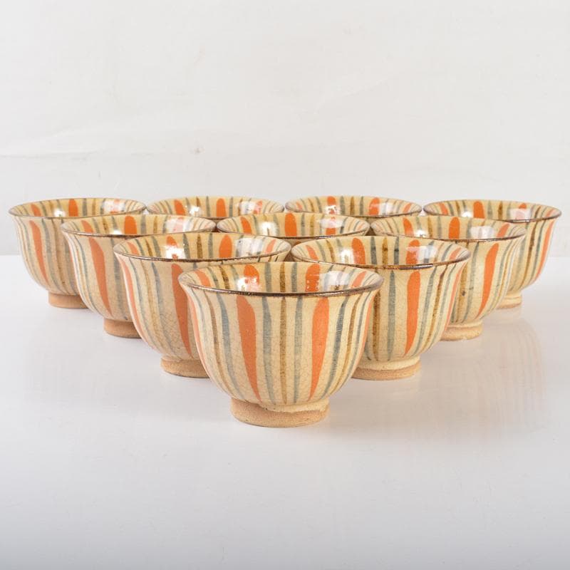 煎茶道具　瀬戸焼　作助窯造　麦わら手汲出し碗　十客　共箱二箱　M　R6611