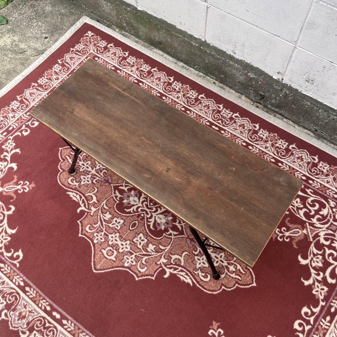 古家具アンティーク◾️鉄脚アイアン×木製無垢材 一枚板天板 折り畳みテーブル 机